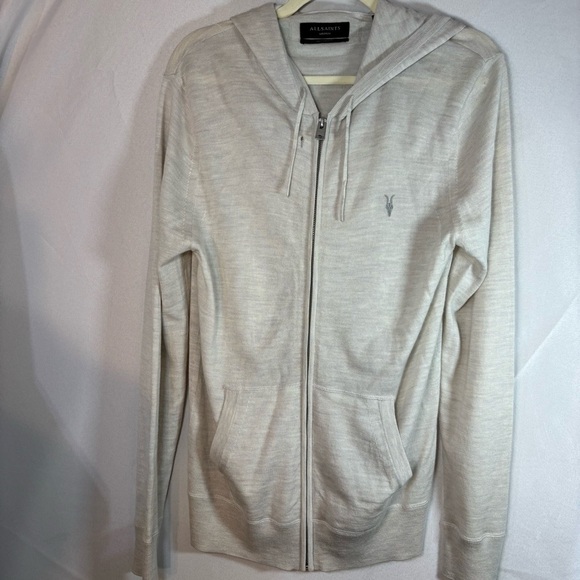 All Saints Merino Gray Zip-Up Ramskull Hoodie Sweater with Ribbed Cuffs M - Picture 2 of 16